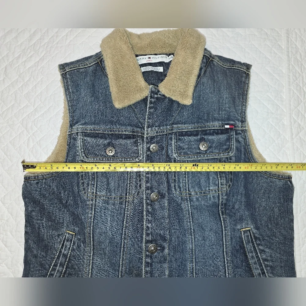 Tommy Hilfiger Y2K Sherpa-Lined Denim Vest Women's Size Large - Picture 6 of 10